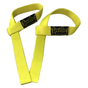 The Spud Inc Axle Wrist Straps are yellow lifting straps with black logo patches, designed for weightlifting. They feature looped ends to secure around wrists, enhancing grip during heavy lifting sessions.