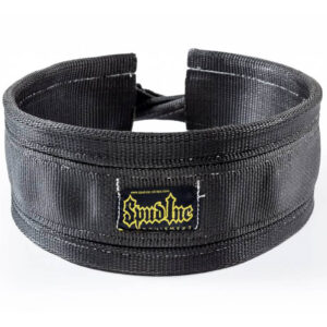 A black padded neck harness with reinforced stitching, an adjustable strap, and a label embroidered with Spud Inc in yellow and white.