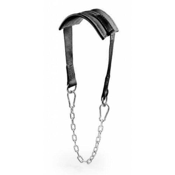 The Spud Chainless Dip Belt is a black padded nylon harness featuring carabiner clips, designed for fitness or weightlifting, shown against a plain white background.