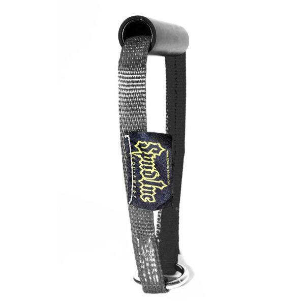 The Spud KettleStrap Kettlebell Strap is a black and gray wrist strap for holding weights or gym equipment, featuring a gripping loop and a logo patch with stylized yellow and white text.