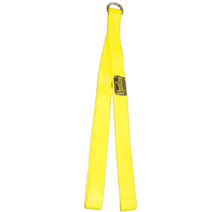 A vibrant yellow Spud Inc Hooker Strap with a metal clip and a black and yellow Summit logo in stylized text, displayed in a loose loop against a plain white background.