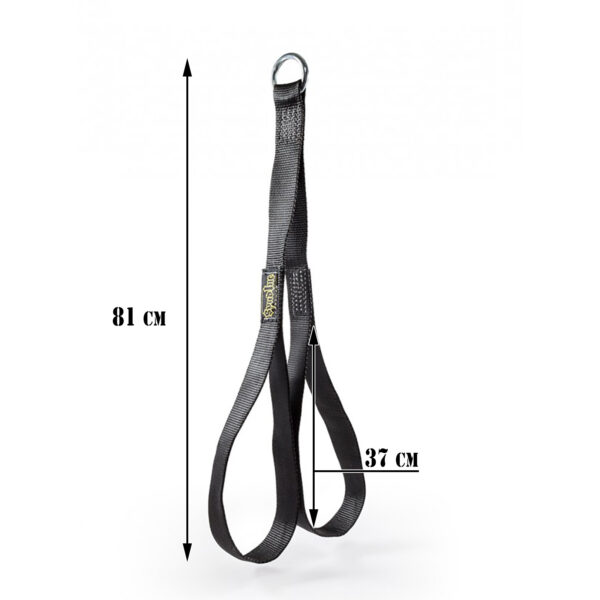 The Spud Inc Hooker Straps are black lifting straps featuring a metal ring, dual loops, and measurements of 81 cm in height and 37 cm in loop length.