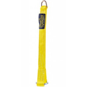 Yellow Spud Strap Loading Pin 12 with metal rings on both ends, featuring a black label with yellow text.