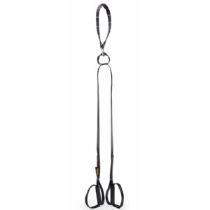 The Spud Suspension Rack Trainer is a black sling with two thick loops at the bottom and a handle on top, featuring a robust, durable design.
