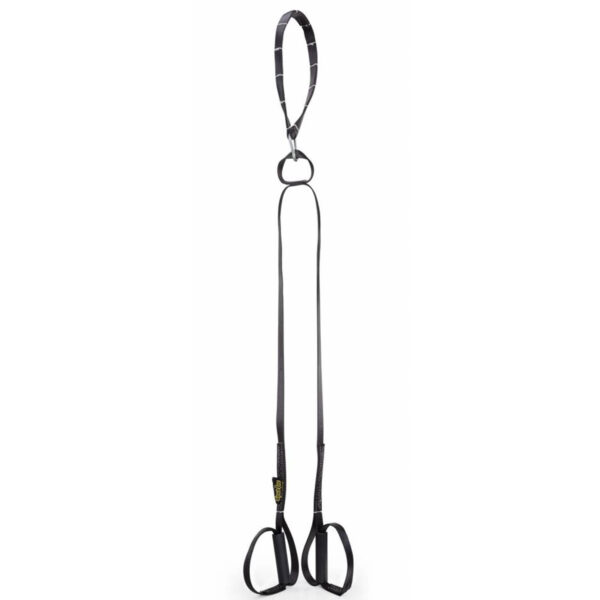 The Spud Suspension Rack Trainer is a black sling with two thick loops at the bottom and a handle on top, featuring a robust, durable design.
