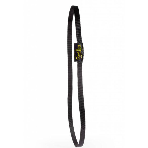 A black oval-shaped Spud Inc Strongman Harness with a yellow and black label showing the brand name, displayed against a white background.