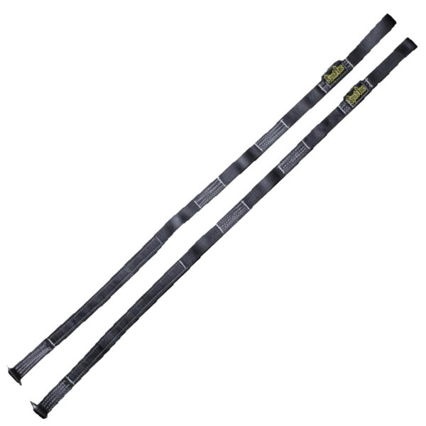 Two black Spud Inc Swing Set Straps with metal hooks at each end for securing cargo. The straps feature brand labels and stitching, displayed on a white background.