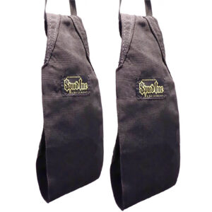 Two Spud Inc Washable Hanging Ab Straps in black with handles and a small embroidered logo, designed to support wrists during exercises.