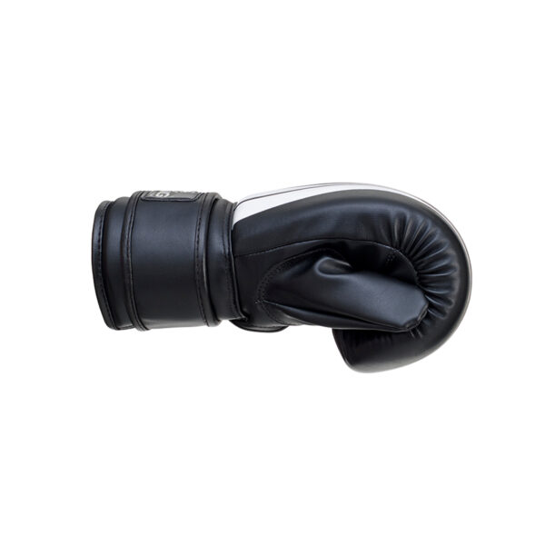 The Sting Airweave Cotton Glove Midi Inner, in black with a glossy finish and thick wrist strap, rests on its side against a plain white background.