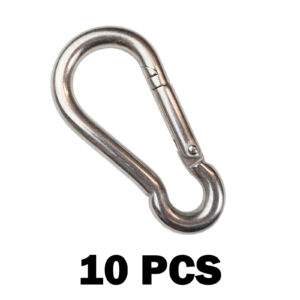 Image of a silver metal carabiner clip on a white background. The text below reads Arm Bar: 10 PCS, indicating a set of ten pieces.