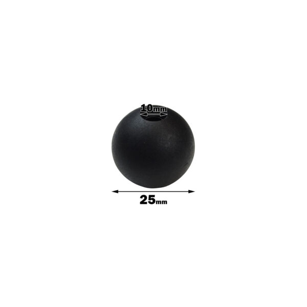 A 25mm black Gym Cable Ball is displayed on a white background with a 10mm black symbol for reference.