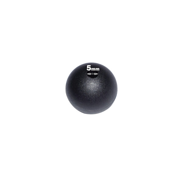 A black Gym Cable Ball 25mm is centered against a white background, labeled with a 5mm diameter.