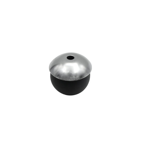 The Gym Cable Ball Shield is a spherical object with a black bottom and metallic silver top featuring a small central hole, presented on a white background.