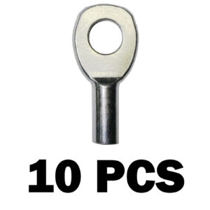 A Gym Cable Swage Eyelet with a metallic finish features a circular hole at the top and a stem below, showcasing 10 PCS in bold black letters at the bottom.