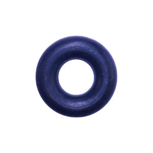 A Replacement Gym Cable Manufacture blue rubber O-ring is isolated on a white background, viewed from above.