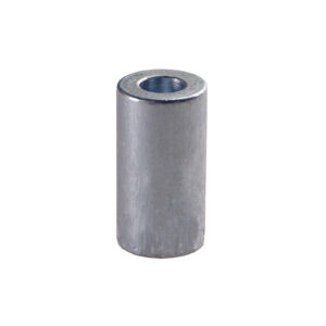 The Replacement Gym Cable Manufacture is a small, cylindrical metal spacer with a hole through the center, featuring a smooth and shiny surface. It is displayed upright against a plain white background.