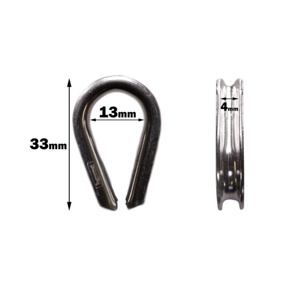 The Gym Rubber Stopper 50mm is depicted with front and side views on a white background, featuring dimensions: height 33mm, inner width 13mm, and thickness 4mm.