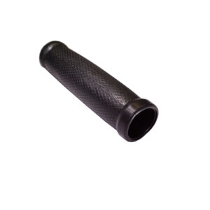 The Handle Grip 32 mm x 142 mm is a black textured rubber grip, ideal for bicycles or similar equipment, featuring a diamond pattern on a white background to improve grip.