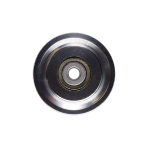 A 70mm Aluminium Pulley, metallic and circular, with a visible inner bearing is displayed against a plain white background.