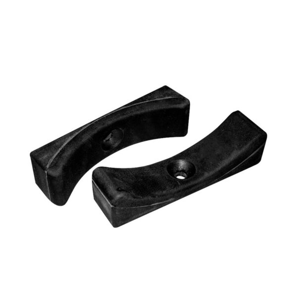 Two Cable Pulley 90mm wheels designed to prevent vehicles from rolling beyond a designated parking area, featuring a black rubber construction with a slightly curved shape and a central mounting hole.