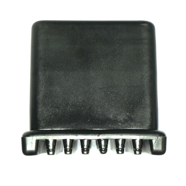 A black plastic Rubber Foot, 60mmx60mm, with a flat rectangular top and six small metallic prongs at the bottom edge, set against a white background.