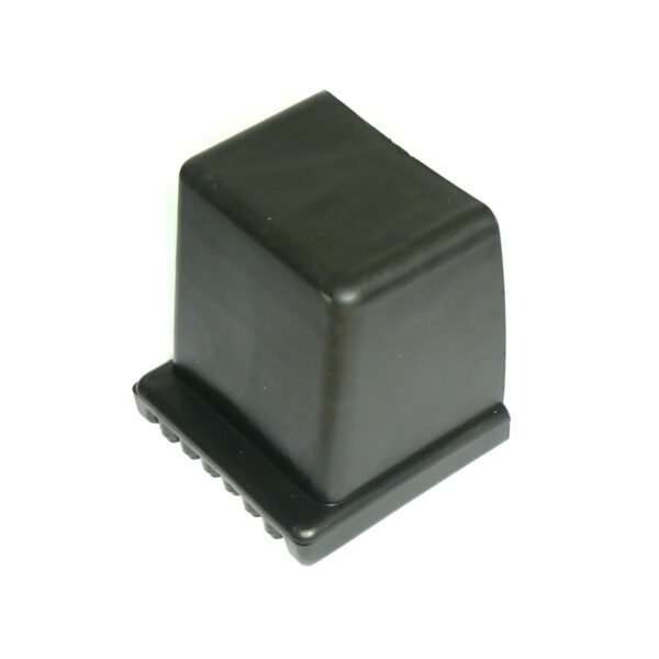 A black, 60mmx60mm square rubber foot with a flat base and textured edge, isolated on a white background.