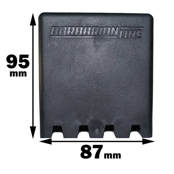 Rubber Foot 75mmx75mm, black with a textured surface, notched base, and Barbarian Line label. Dimensions: 95 mm height and 87 mm width.