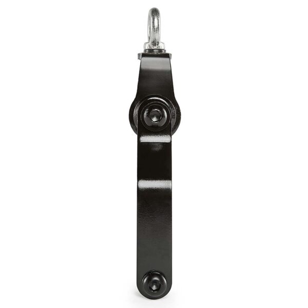 The ATX® Stirrup Handle Blackline features a mechanical lever with a metallic hook on top and a rotating joint at the bottom, perfect for heavy-duty applications. Its black, made from sturdy material, and showcased against a white background.