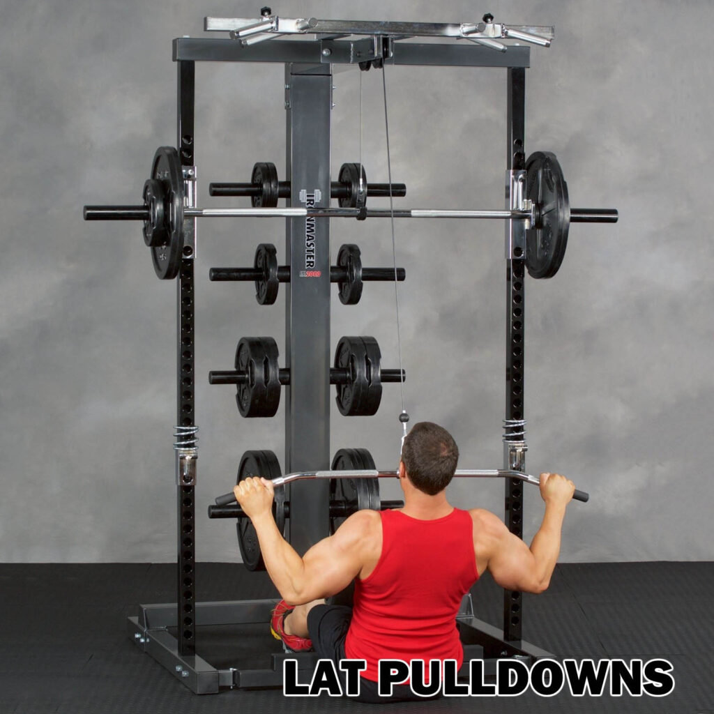 Man doing lat pulldowns on an Ironmaster IM2000