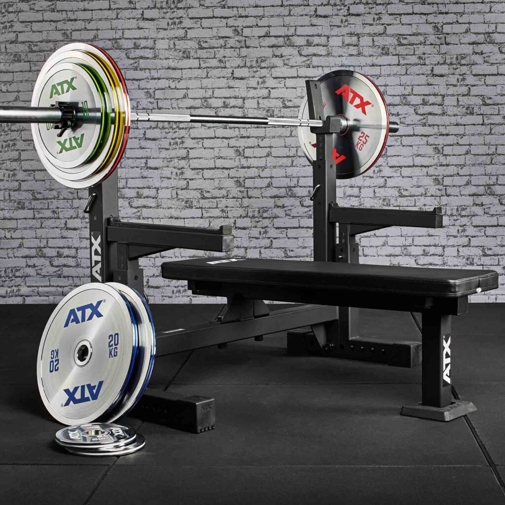 ATX-OBX-700 Flat Bench Press with barbell and plates