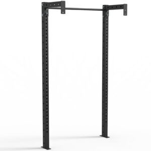 The ATX® 750 Rack Extension is a black metal pull-up bar mounted on the wall with two vertical supports and multiple holes for adjustable mounting, displayed against a plain white background in a minimalistic design.