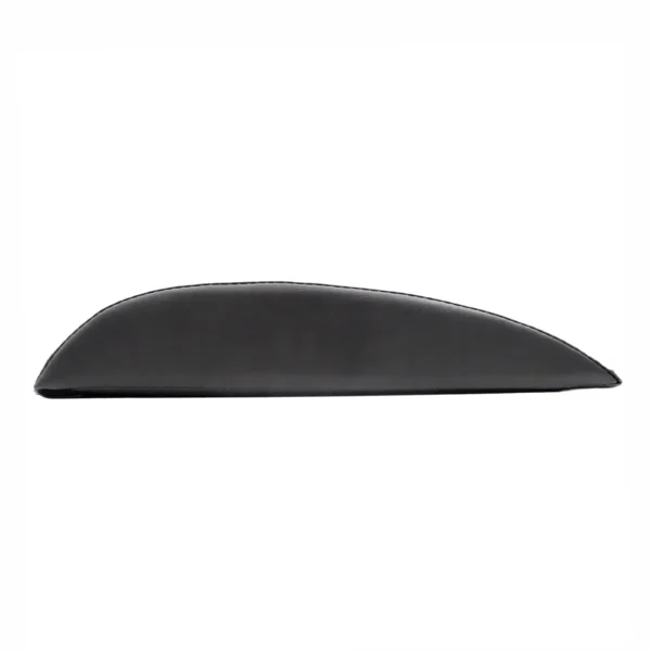 The Perfect AB Pad, a sleek black half-moon-shaped leather cushion for ab crunches, is elegantly displayed from the side against a plain white background.