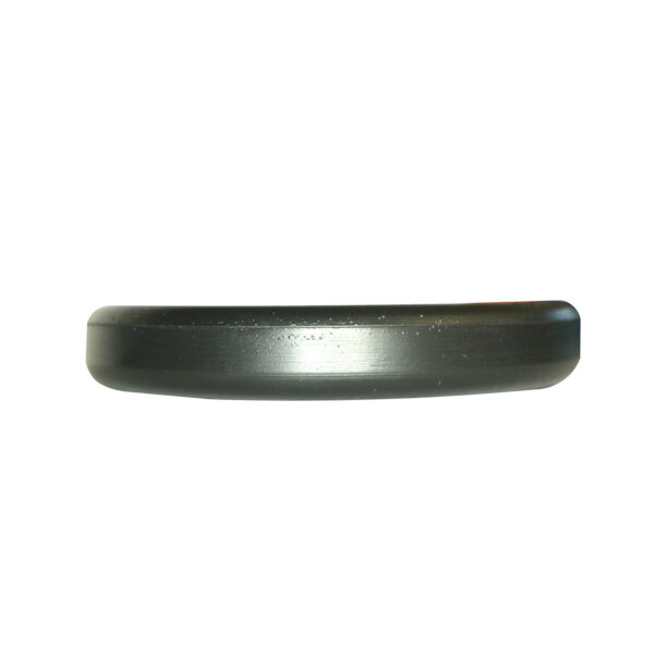 The Gym Rubber Stopper 52mm, a black, round object with a matte finish and a smooth surface resembling a disc or puck, is centered against a plain white background.