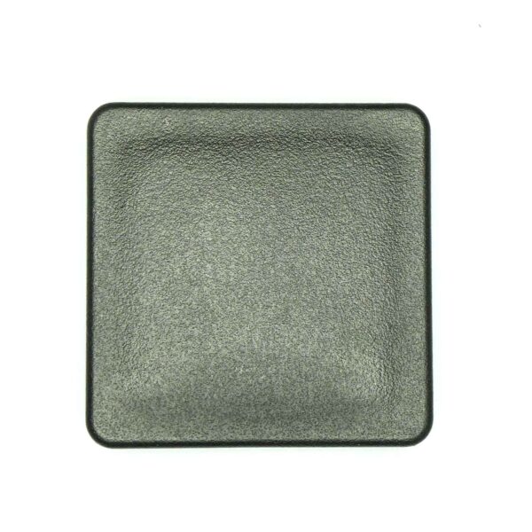 A 50mm x 50mm dark gray, textured square end cap with rounded corners, isolated on a white background.