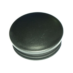 A 60mm diameter black, round plastic cap featuring a smooth top and ribbed sides, likely serving as a protective cover or stopper for cylindrical objects.