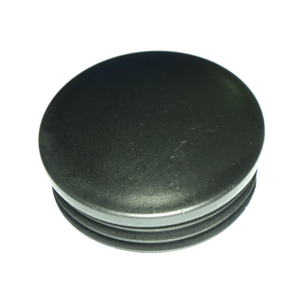 A 60mm diameter black, round plastic cap featuring a smooth top and ribbed sides, likely serving as a protective cover or stopper for cylindrical objects.