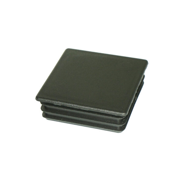A 60mm x 60mm dark green, square plastic end cap with a matte finish and slightly rounded edges for tube or pipe insertion. The caps layers and dimensions are displayed in a stacked form.