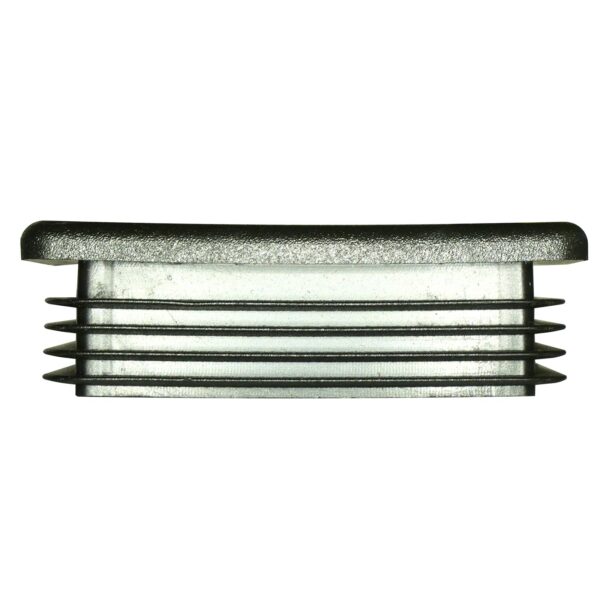 The 75mm x 75mm End Cap, made of metal with a textured top and multiple horizontal ridges on its sides, is viewed from the side against a white background.