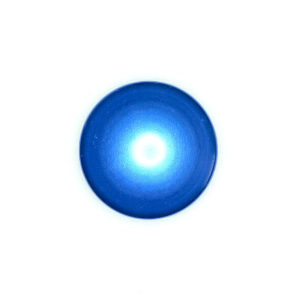 The M6 Aluminium Knob is a bright blue metallic, button-like object with a glossy finish that reflects light at its center, set against a plain white background.