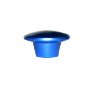The M6 Aluminium Knob is a blue, round, mushroom-shaped object with a wide top and narrow base, displayed against a white background.