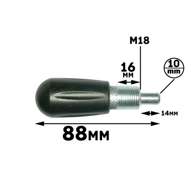Image of a black cylindrical object labeled with dimensions: 88mm length, 16mm diameter, and additional measurements M18, 14mm, and 10mm. Resembles a threaded tool or mechanical component named Pop Pin M18 30mm.
