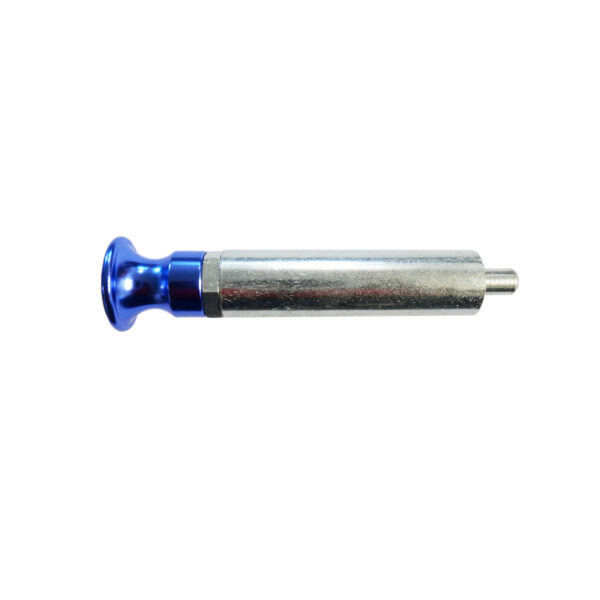 The Pop Pin M20 105mm is a metal cylindrical tool featuring a shiny blue cap on one end and a protruding metal pin on the other, set against a white background.