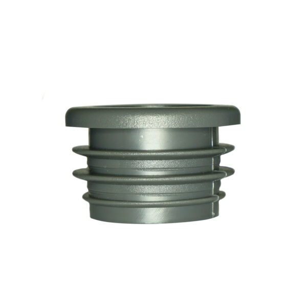 A gray, 48mm diameter plastic plug with three ribbed rings and a cylindrical shape is viewed from the side against a plain white background.