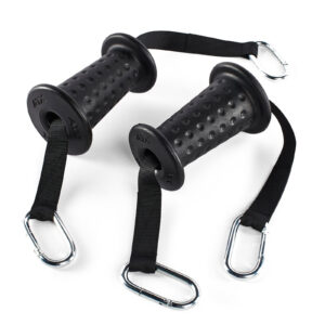 The ATX® Conic Fat Grips feature two black textured handles with black straps ending in silver carabiners, ideal for strength training and providing a firm grip during exercises.