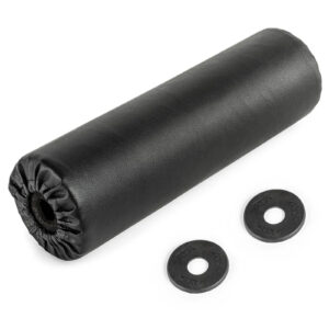 The ATX® LR Foam Roller, black and cylindrical with a smooth surface, is displayed on a white background. It includes two black circular end caps with small central holes.
