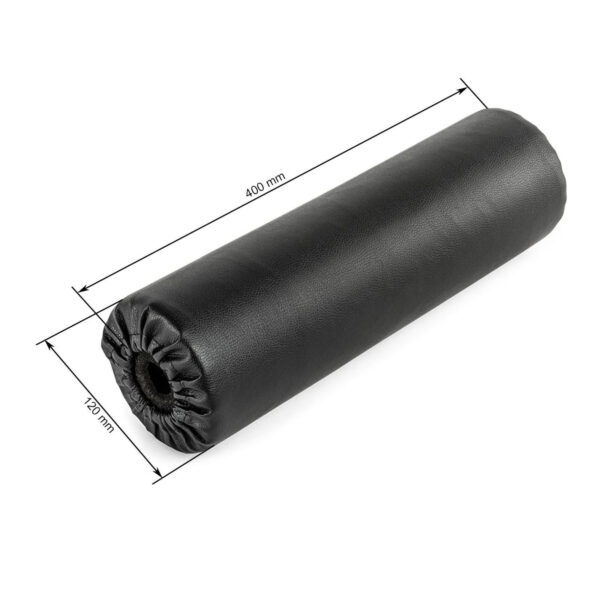 The ATX® LR Foam Roller is a black cylindrical cushion measuring 400 mm in length and 120 mm in diameter, featuring a smooth finish and gathered ends.