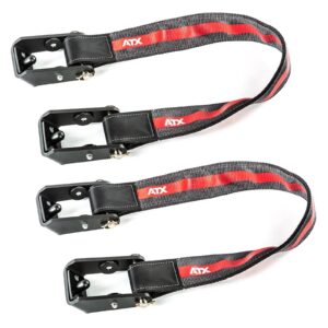 Three ATX® Safety Strap 700 70cm in black and red with metal hooks on a white background, designed for securing or lifting heavy objects.
