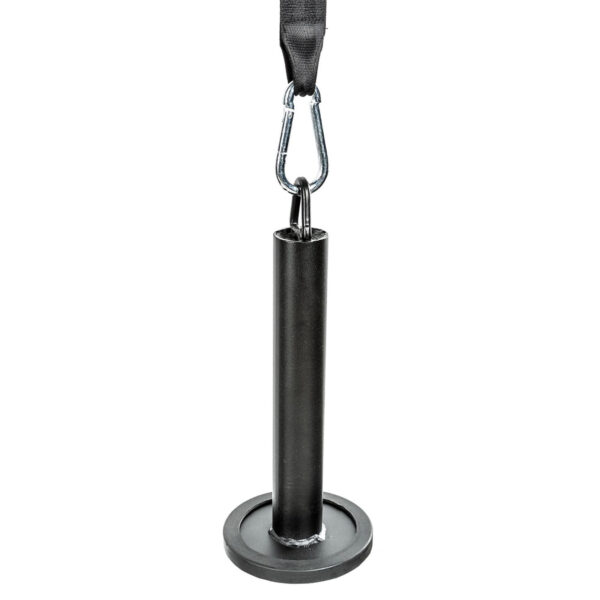 The ATX® Forearm Training Set features a cylindrical holder with a flat base and carabiner-attached strap, perfect for loading weights for strength training.