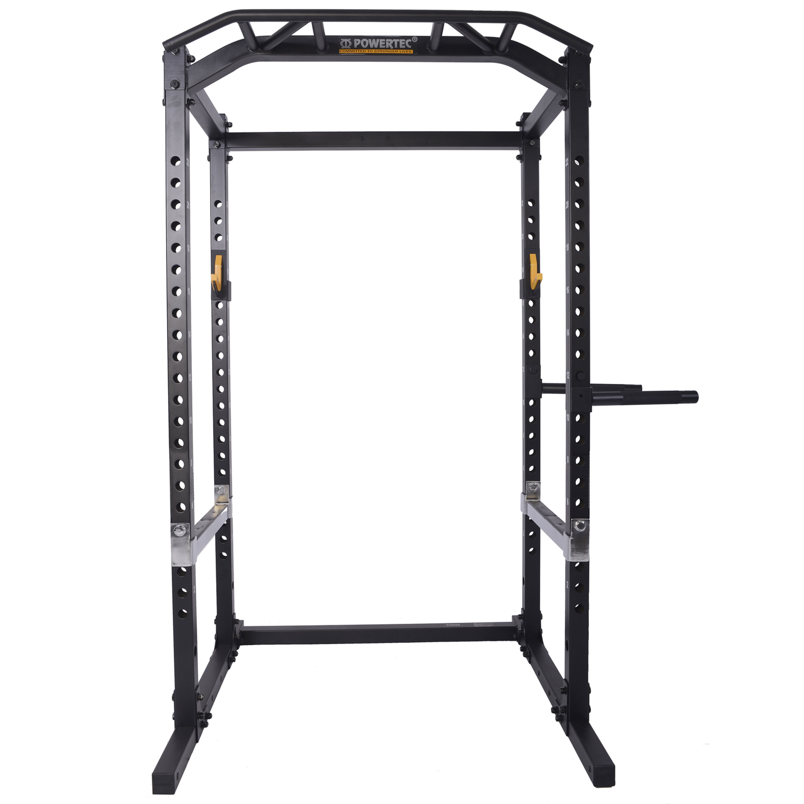 power rack with spotter bars, dip handles and chin up bar.