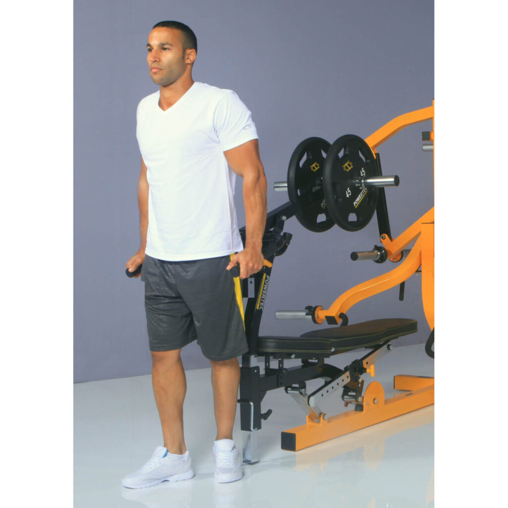 Man doing dips on Powertec Multi System with dip accessory